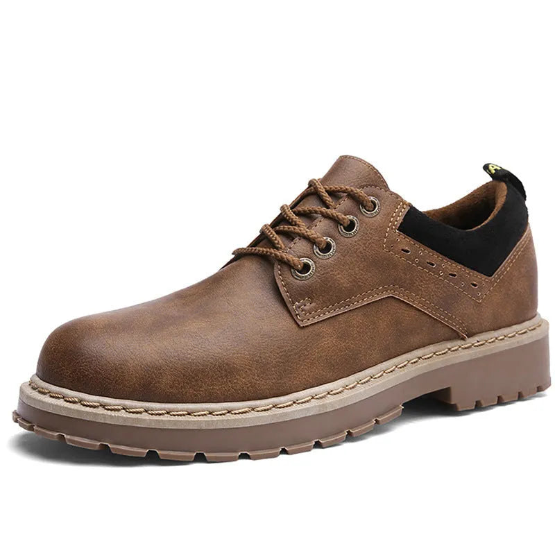 Men's black casual shoes with round toe, flat heel, and front lace-up closure.