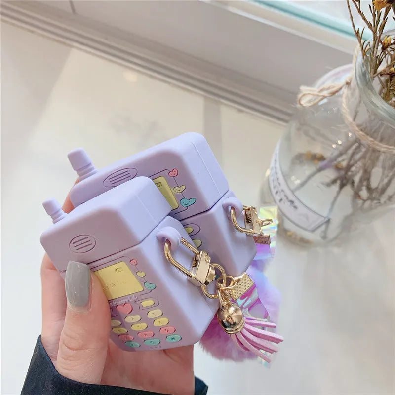 Purple silicone AirPods case with fur ball pendant for AirPods Pro and AirPods 1/2