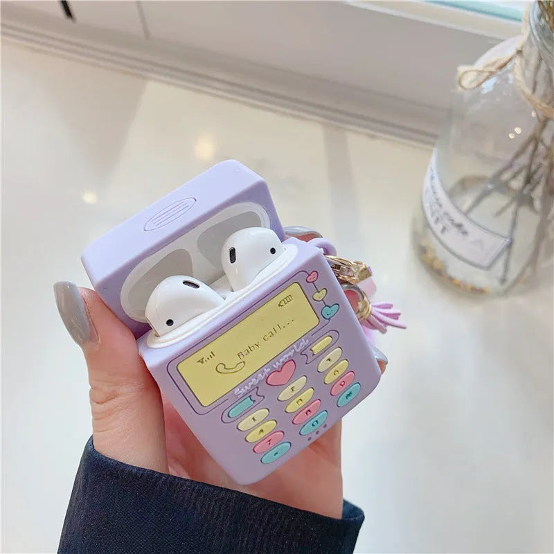 Purple silicone AirPods case with fur ball pendant for AirPods Pro and AirPods 1/2