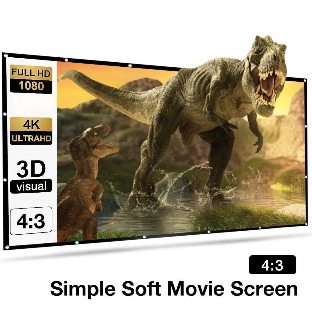 White 150-inch folding projection screen with 4:3 aspect ratio on portable frame