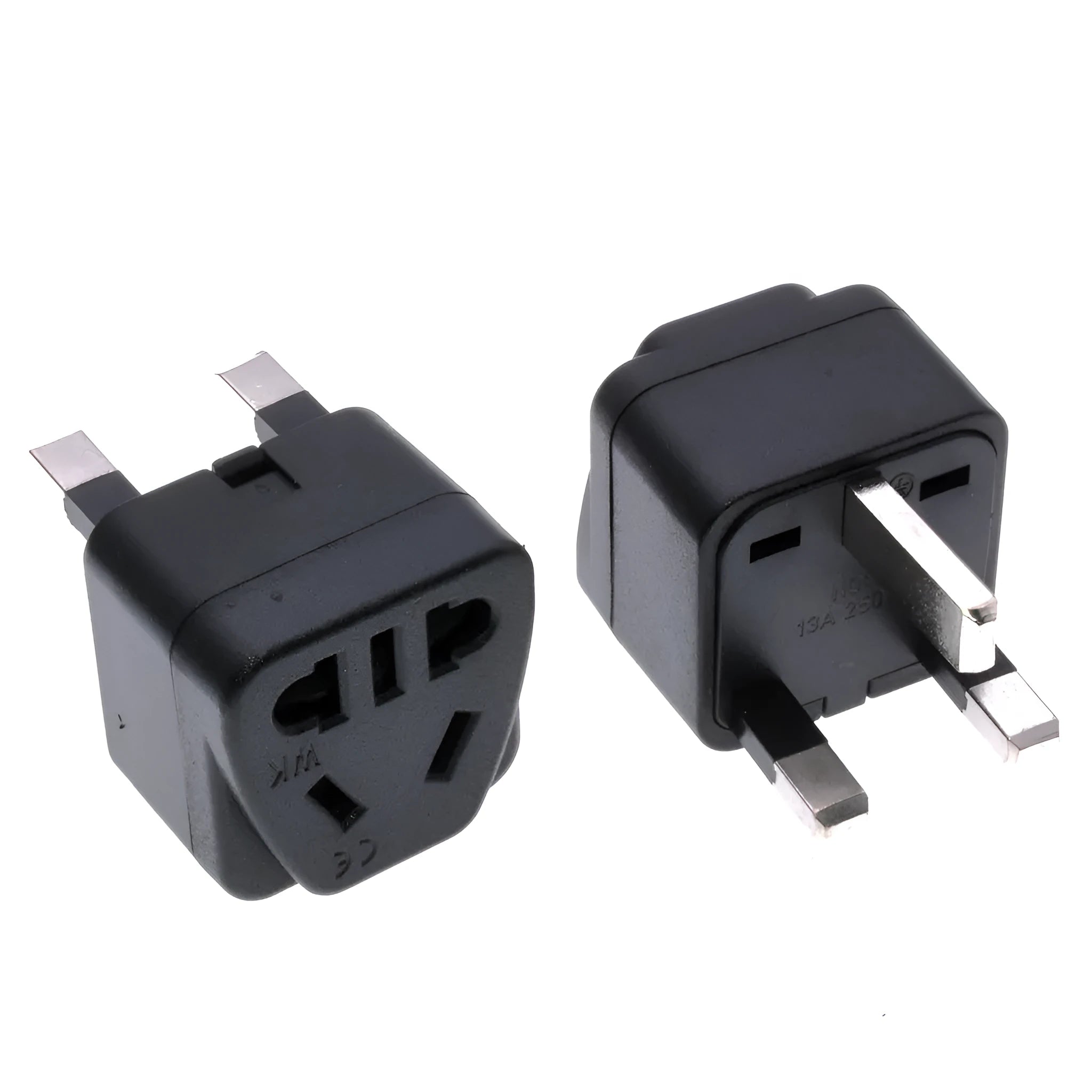 Square white and black universal travel plug adapter with five output sockets for UK US AU plugs