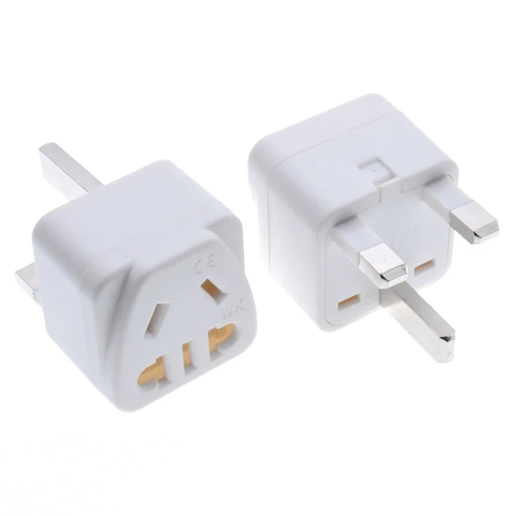 Square white and black universal travel plug adapter with five output sockets for UK US AU plugs