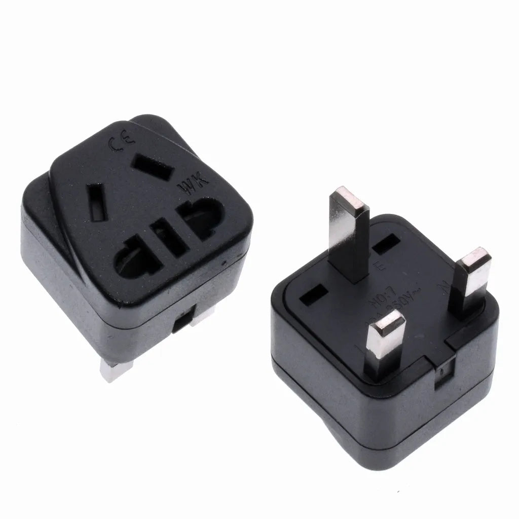 Square white and black universal travel plug adapter with five output sockets for UK US AU plugs