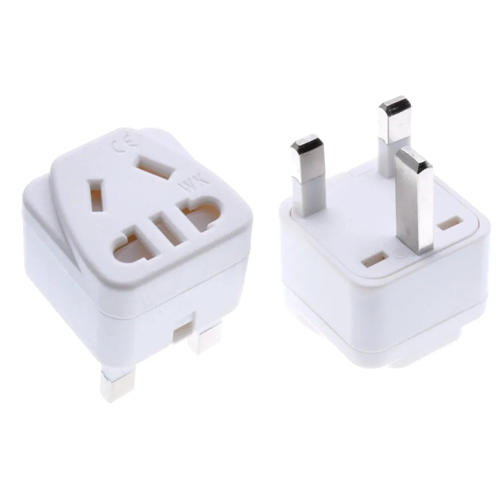 Square white and black universal travel plug adapter with five output sockets for UK US AU plugs