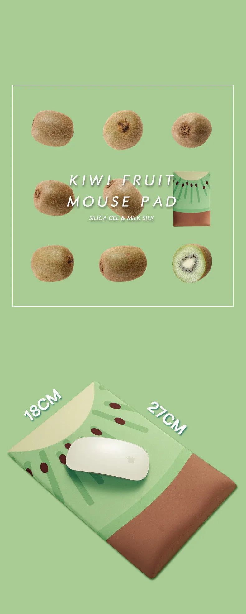 Green kiwi fruit printed mouse pad with thickened wrist support cushion