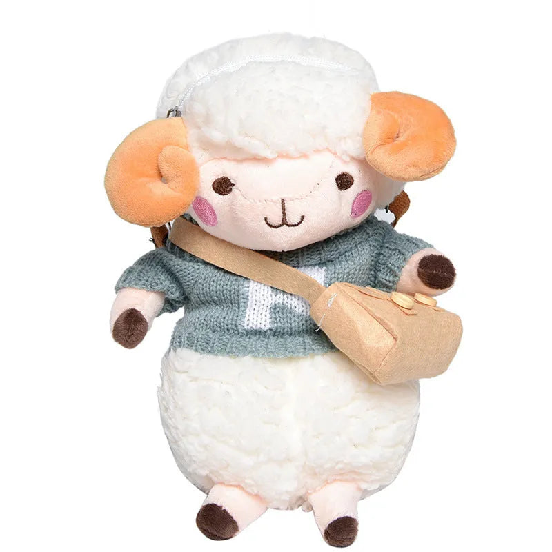Little Sheep plush crossbody bag with lamb pattern and square design in blue colour