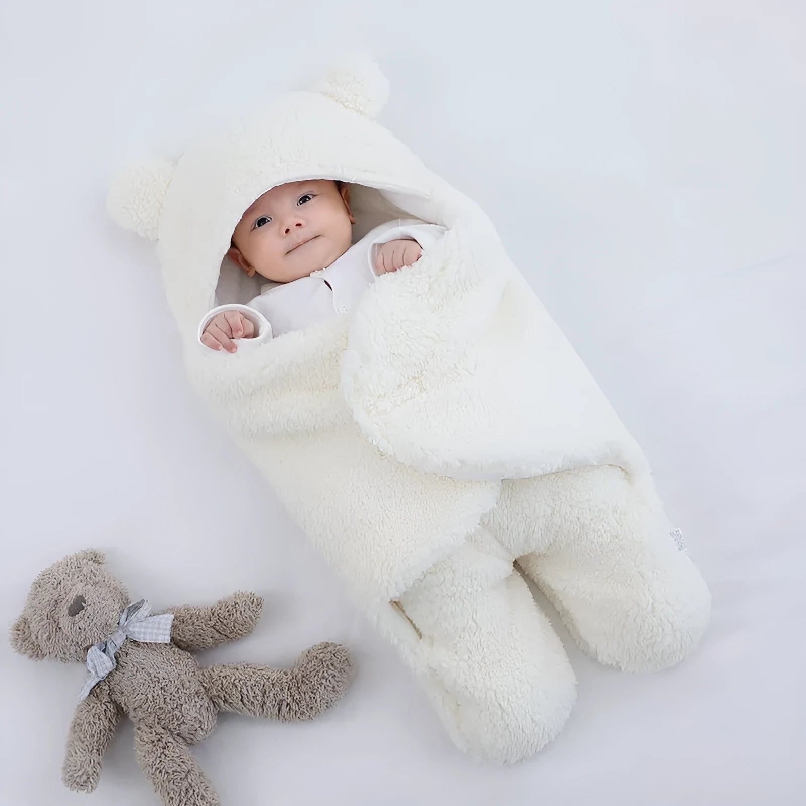 Baby quilted sleeping bag wrapper in cotton blend fabric with quilted pattern