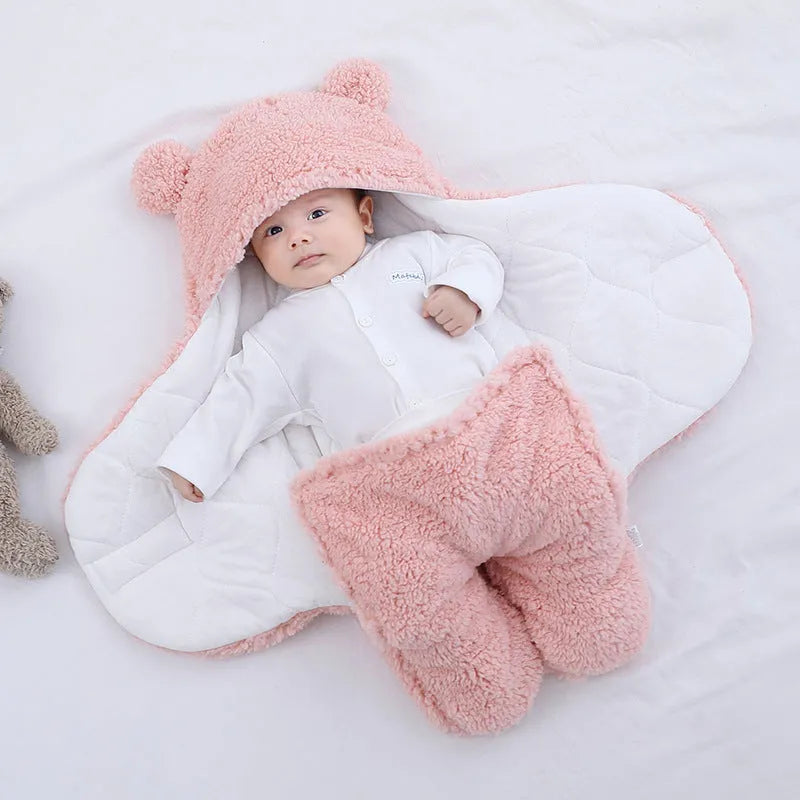 Baby quilted sleeping bag wrapper in cotton blend fabric with quilted pattern