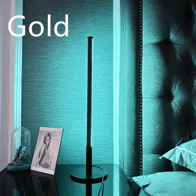 Nordic minimalist LED bedside lamp in black or gold with RGB lighting, 150x150x440mm dimensions