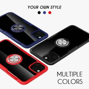 Black iPhone back cover case with a flexible, bendable holder arm extended from the back.