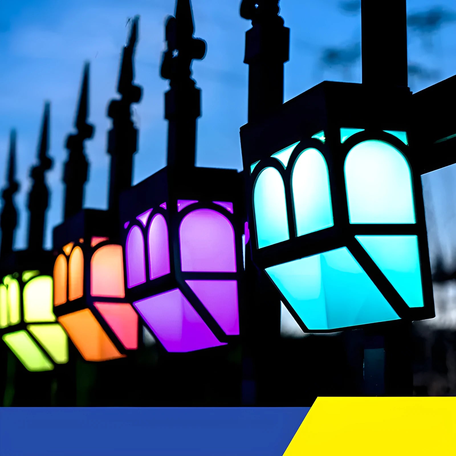 Solar-powered outdoor wall lamp with IP67 waterproof rating mounted on garden fence
