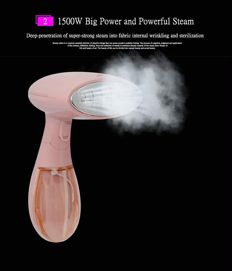 Pink Sokany corded steam ironing brush for clothes on a table.