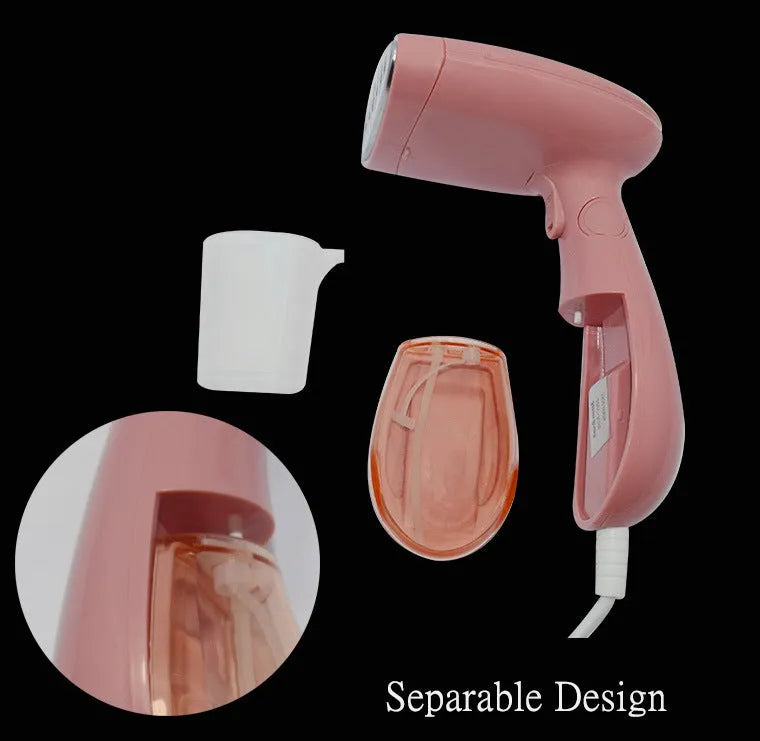 Pink Sokany corded steam ironing brush for clothes on a table.