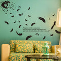 Black feather angel three generations removable wall sticker 50x70cm