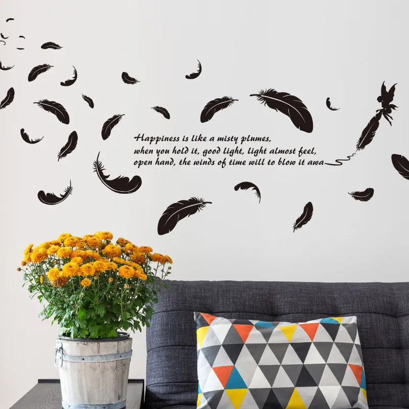Black feather angel three generations removable wall sticker 50x70cm