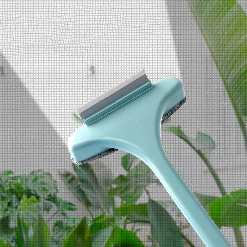 Window cleaning brush set with a main brush, a narrow gap brush, and an optional glass scraper tool.