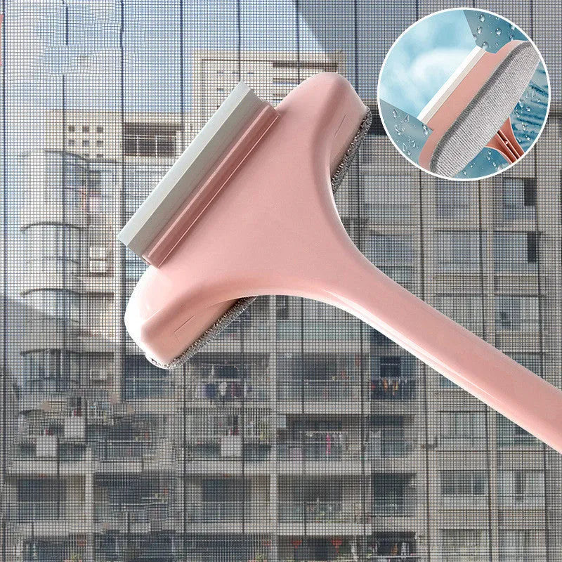 Window cleaning brush set with a main brush, a narrow gap brush, and an optional glass scraper tool.