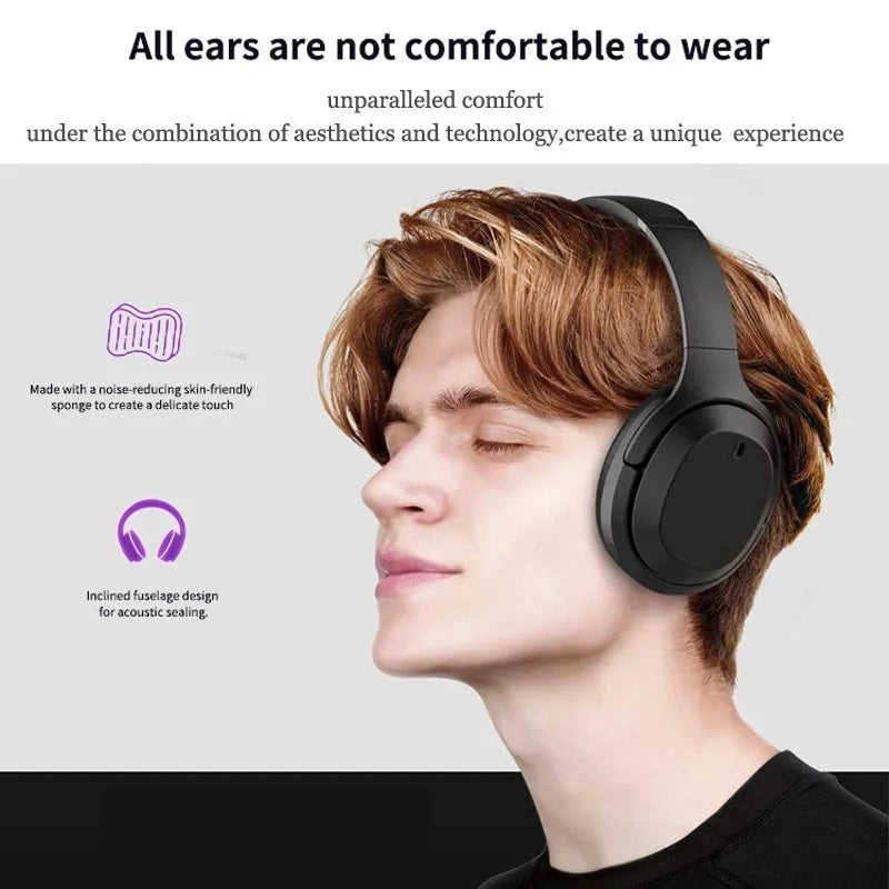 Black Gorsun E98 Bluetooth 5.0 over-ear wireless headset with stainless steel slider and memory protein ear cushions