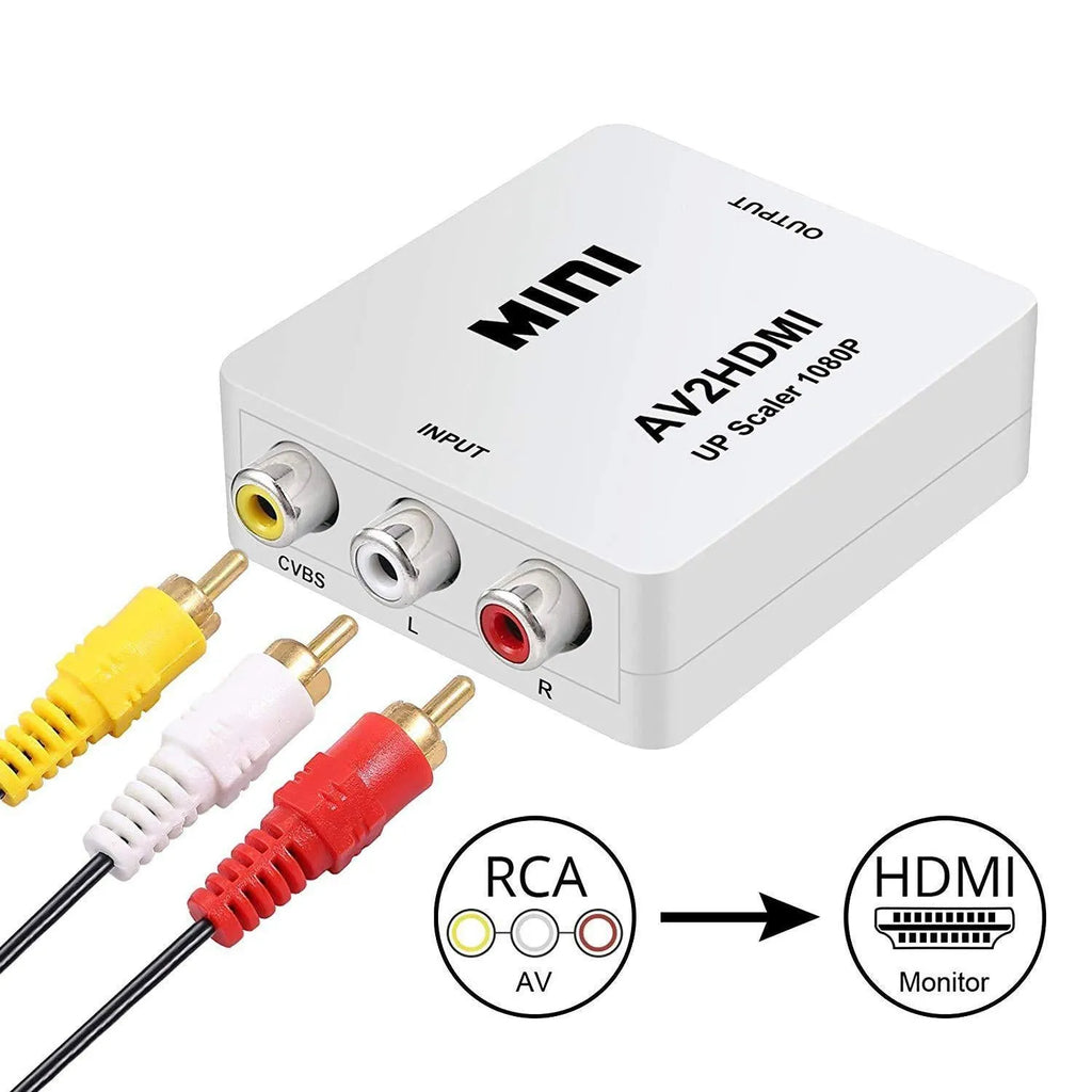 Mini AV to HDMI converter with 0.5 metre cable in black or white colour options