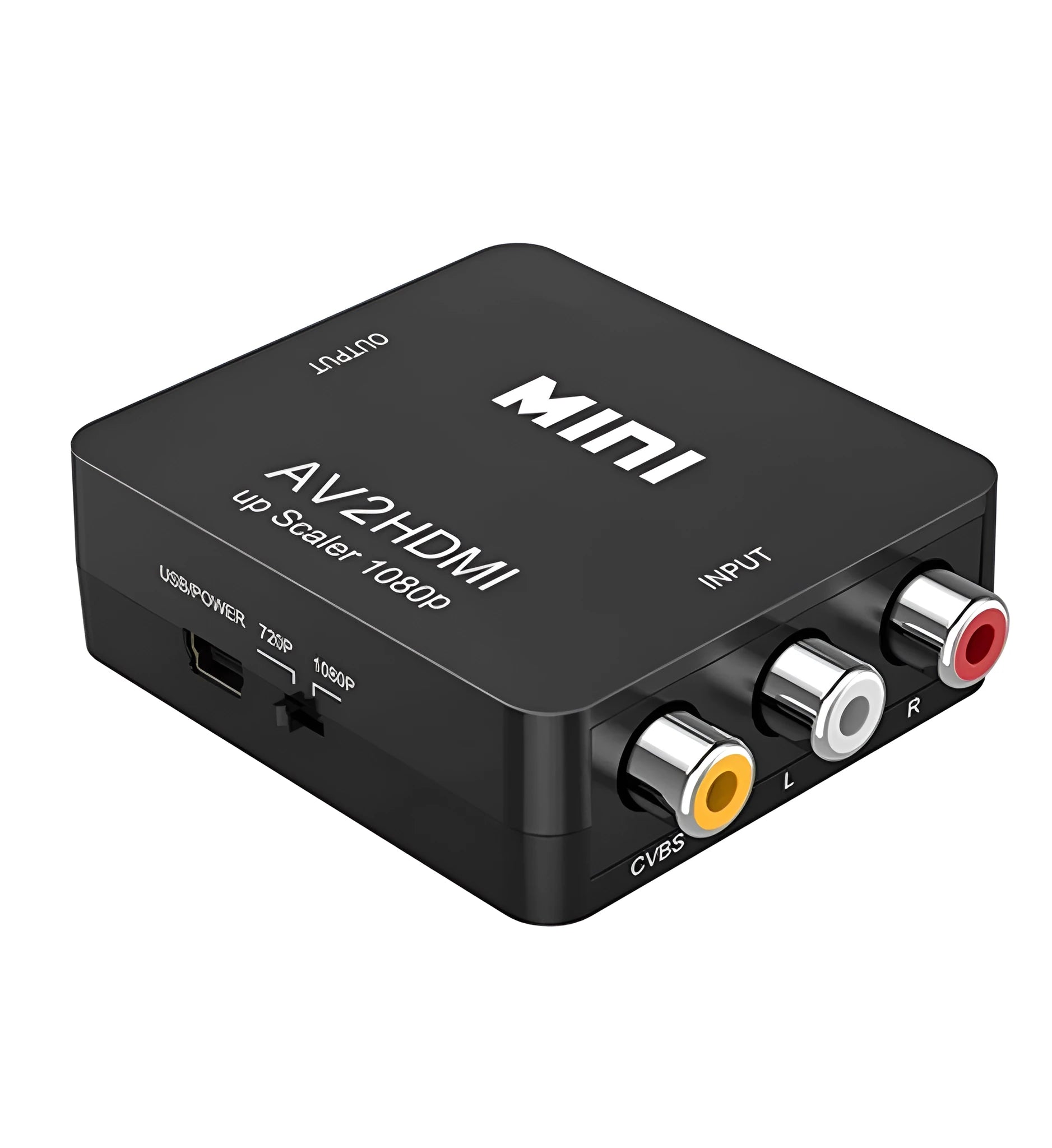 Mini AV to HDMI converter with 0.5 metre cable in black or white colour options