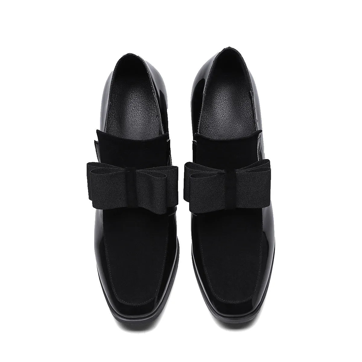 Women's large size patent leather thick heel shoes in black or wine red with square toe and rubber soles
