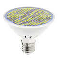 E27 LED energy-saving bulb with PC lamp body, shown in warm white and cool white options.