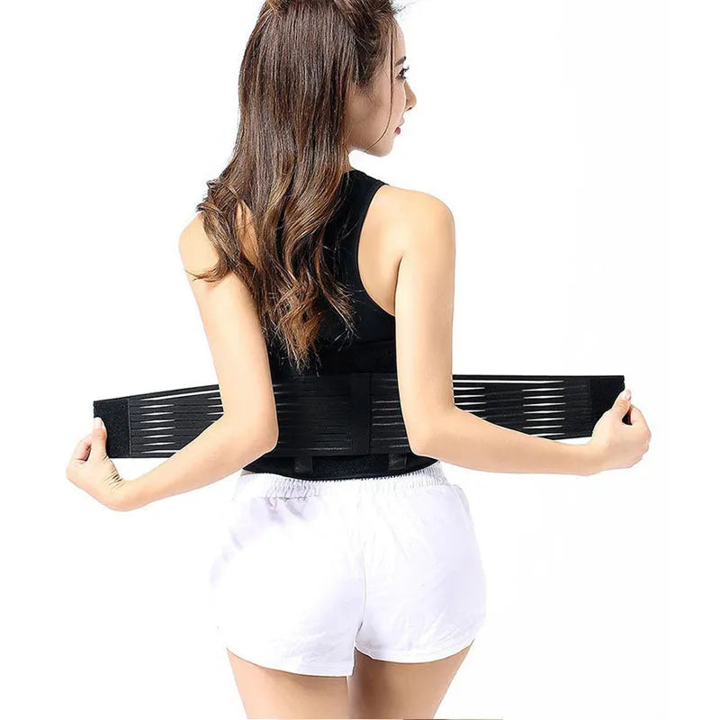 Self-heating waist protection belt in black colour with magnetic therapy for lumbar muscle strain relief