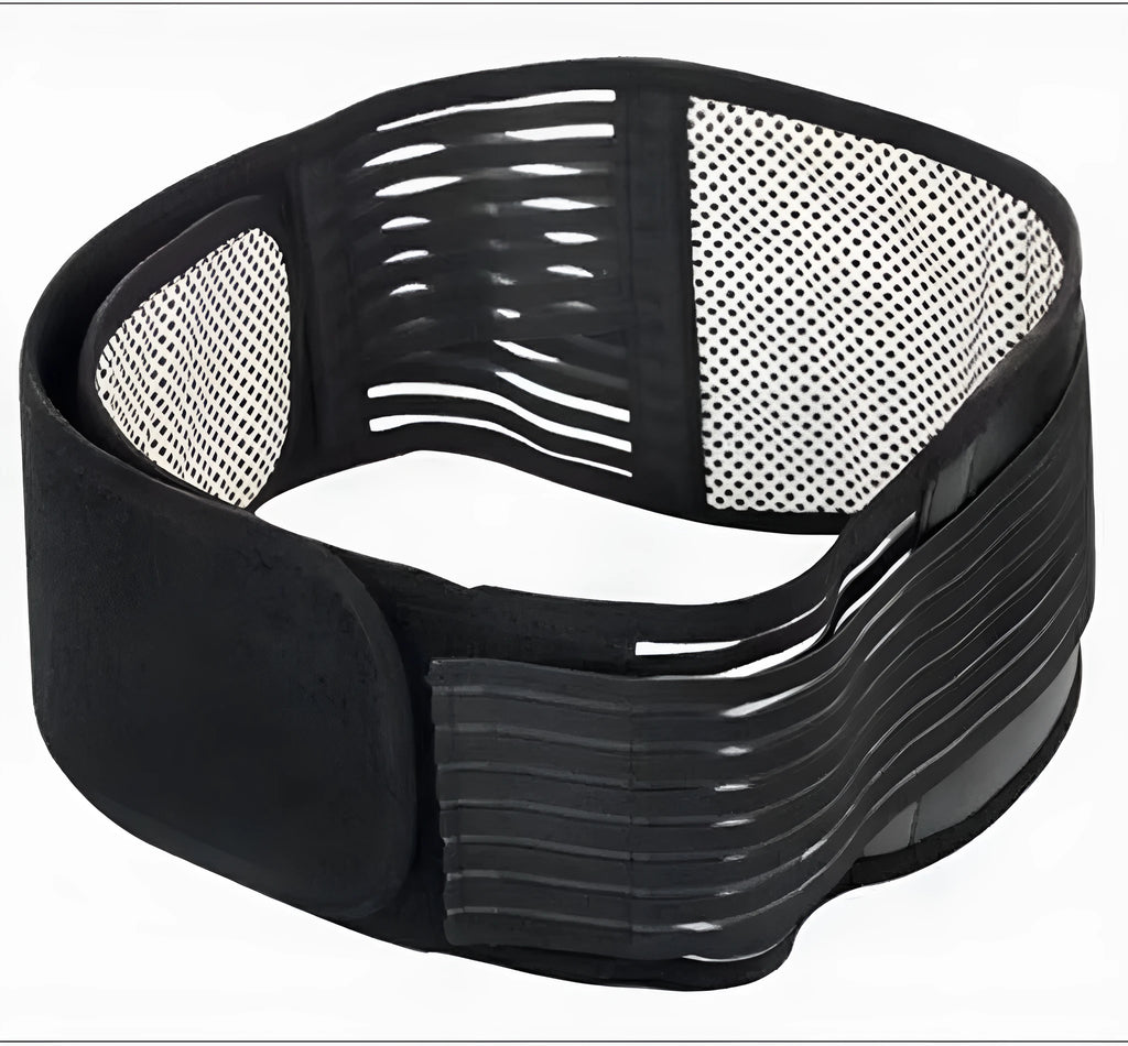 Self-heating waist protection belt in black colour with magnetic therapy for lumbar muscle strain relief