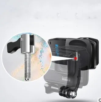 Silver and black 360-degree rotating backpack clip mount for GoPro and other action cameras.