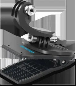 Silver and black 360-degree rotating backpack clip mount for GoPro and other action cameras.