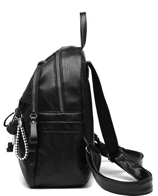 Black soft surface PU leather backpack with double straps and 20-35L capacity