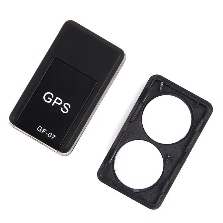 Black mini magnetic GPS car tracker device with dimensions 35x20x14mm