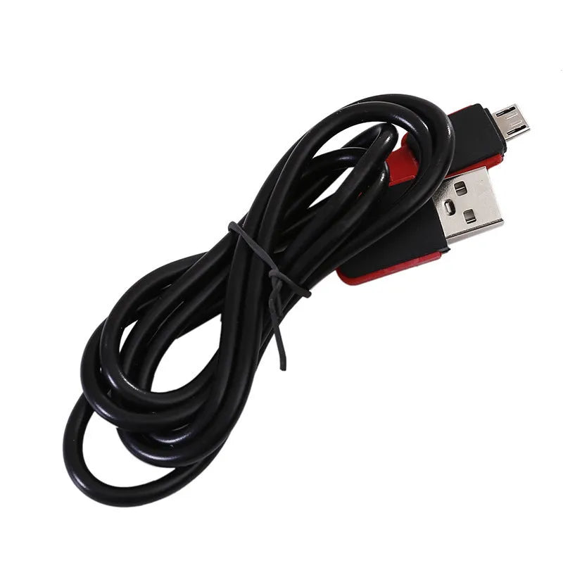 Red USB rechargeable COB flashlight with magnetic hook, shown with USB cable