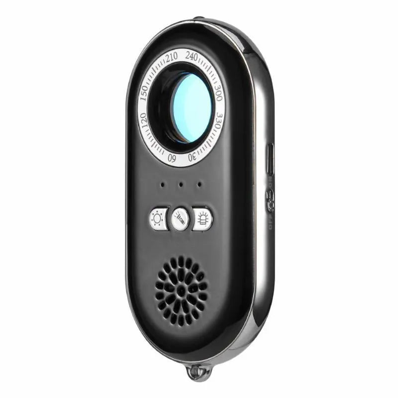 Compact black wireless signal detector with vibration alarm for anti-theft security measuring 85mm in length
