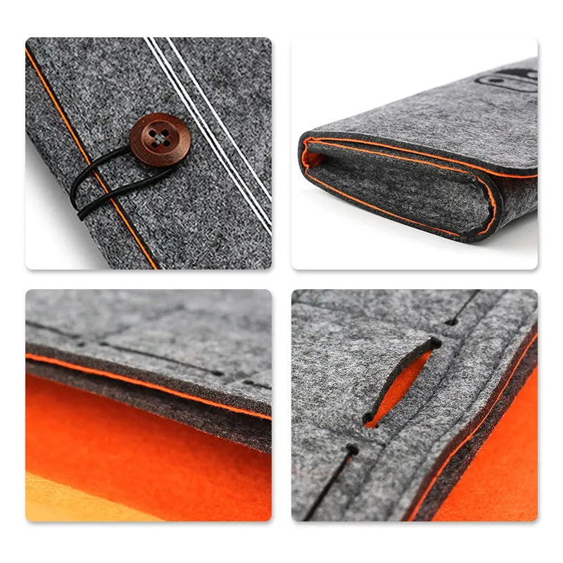 Black Nintendo Switch felt pouch showing game card slots and double storage compartments