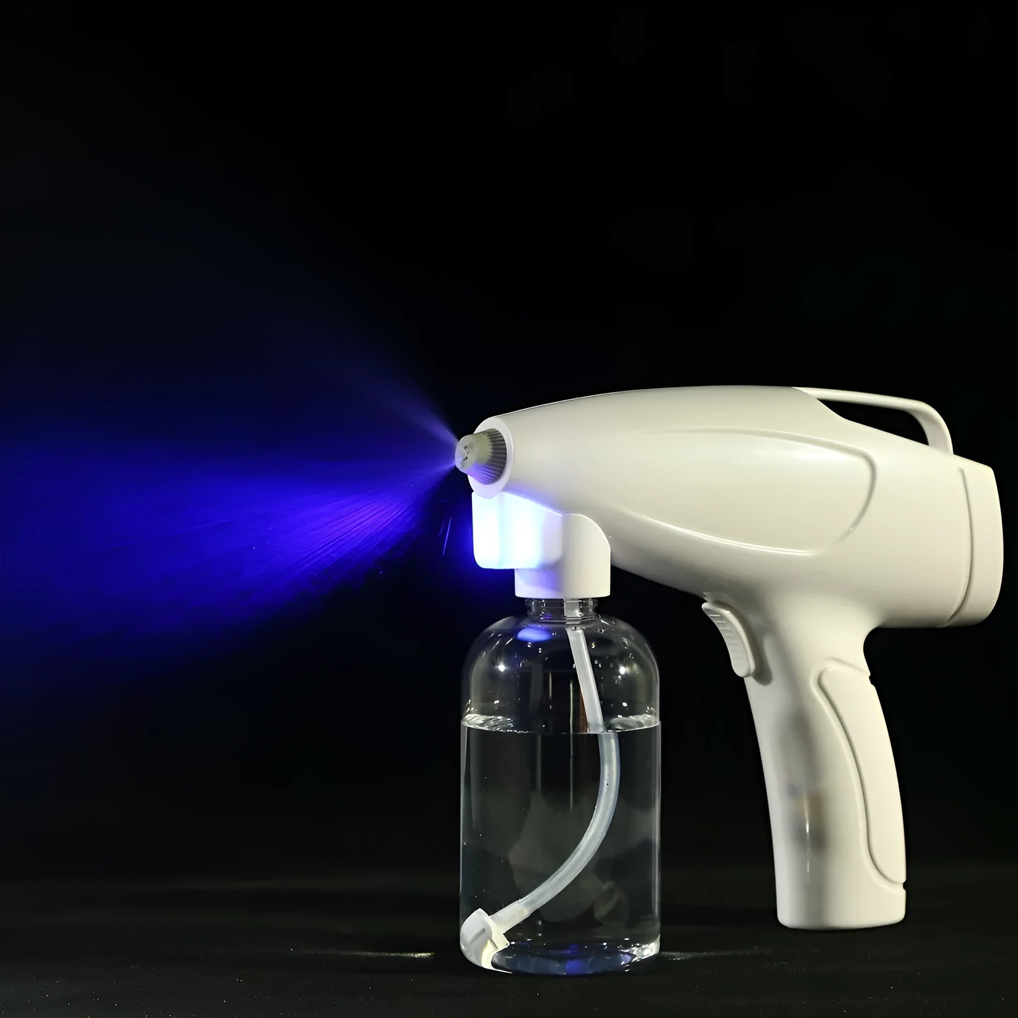 White handheld cordless electric spray disinfection gun with USB charging port