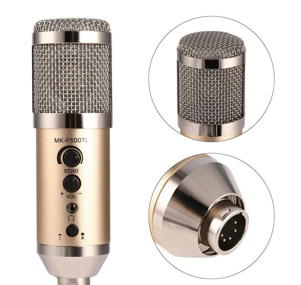 Gold wireless condenser microphone with bracket for mobile phones and computers