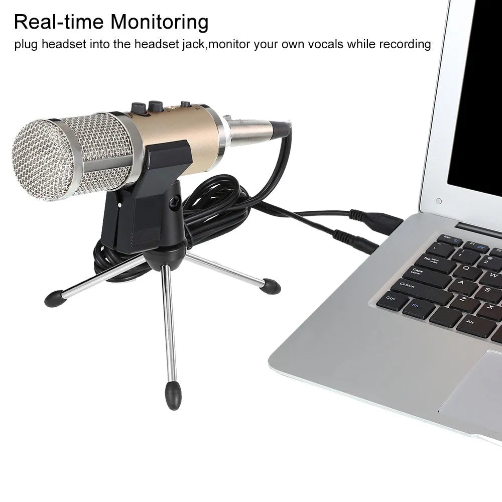 Gold wireless condenser microphone with bracket for mobile phones and computers