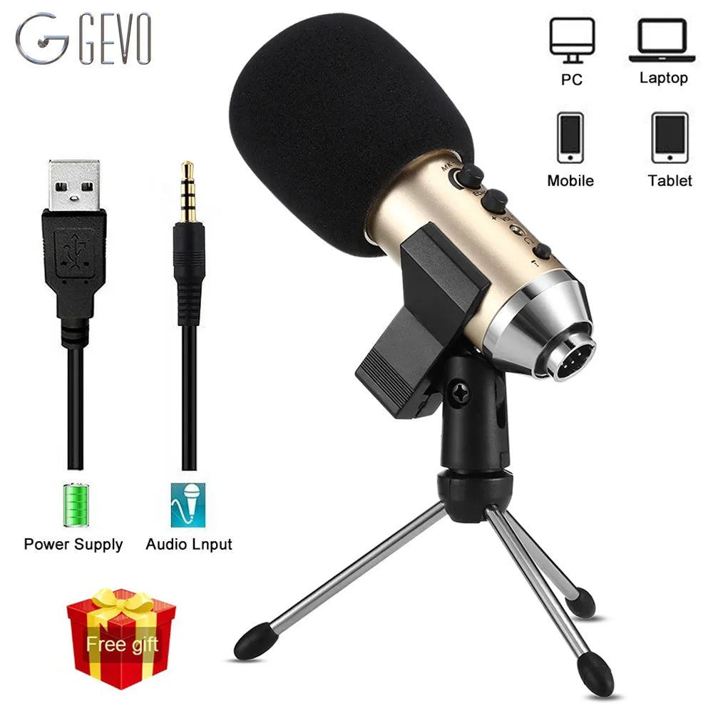 Gold wireless condenser microphone with bracket for mobile phones and computers