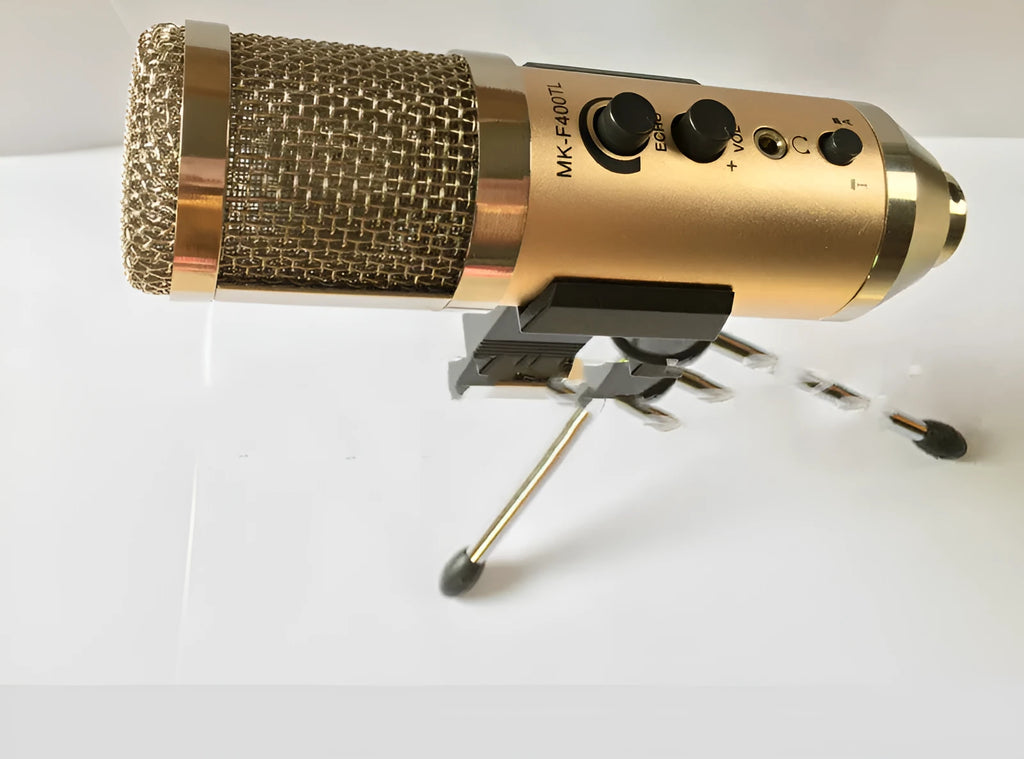 Gold wireless condenser microphone with bracket for mobile phones and computers