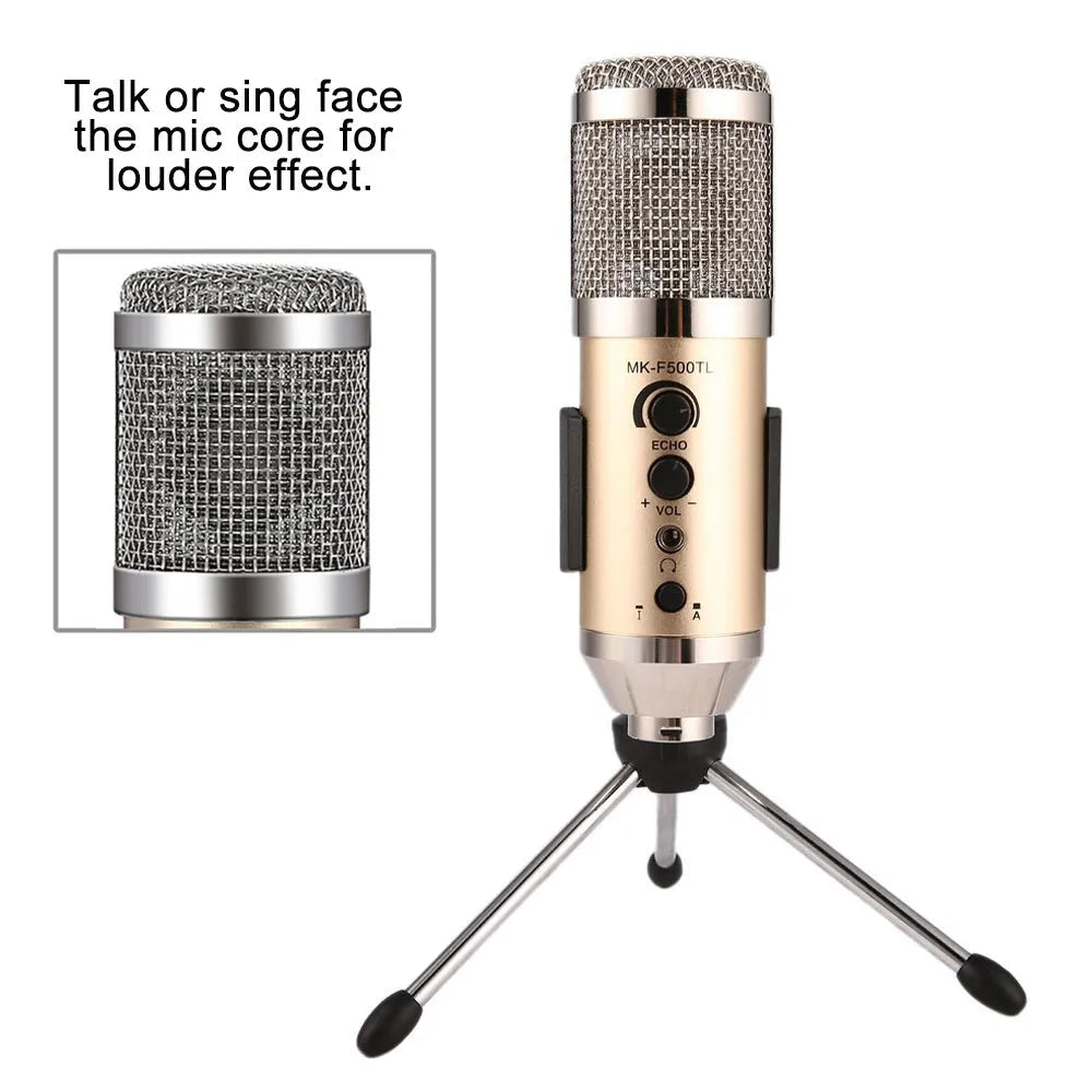 Gold wireless condenser microphone with bracket for mobile phones and computers