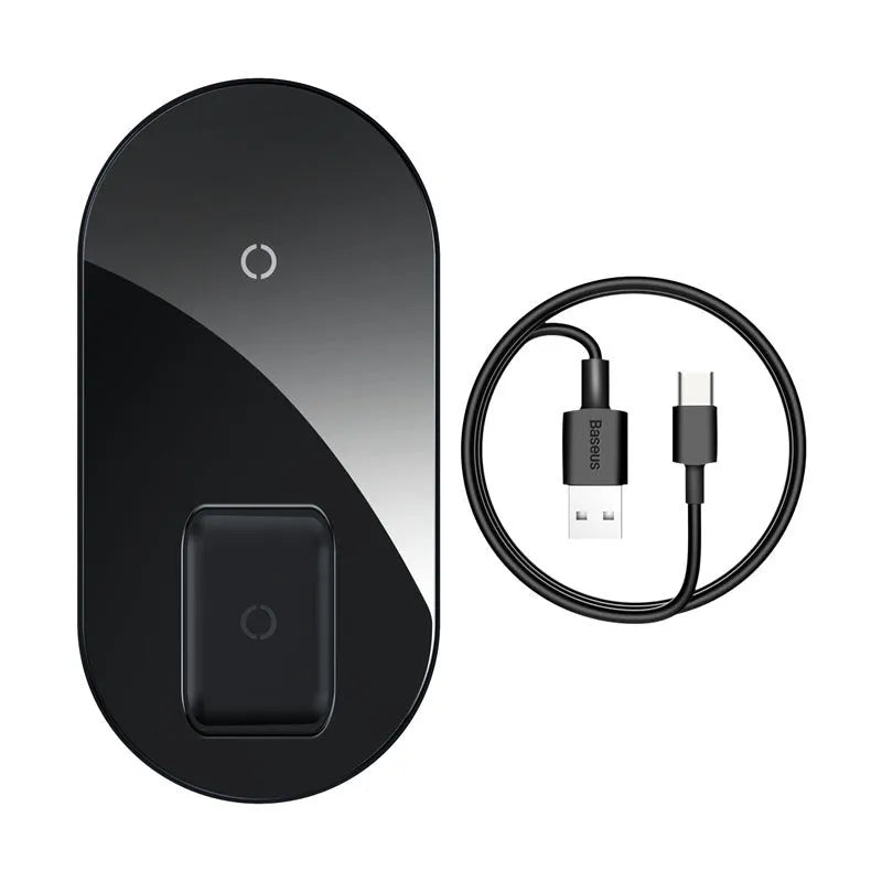 Baseus minimalist two-in-one wireless charger for phones and Pods in black colour