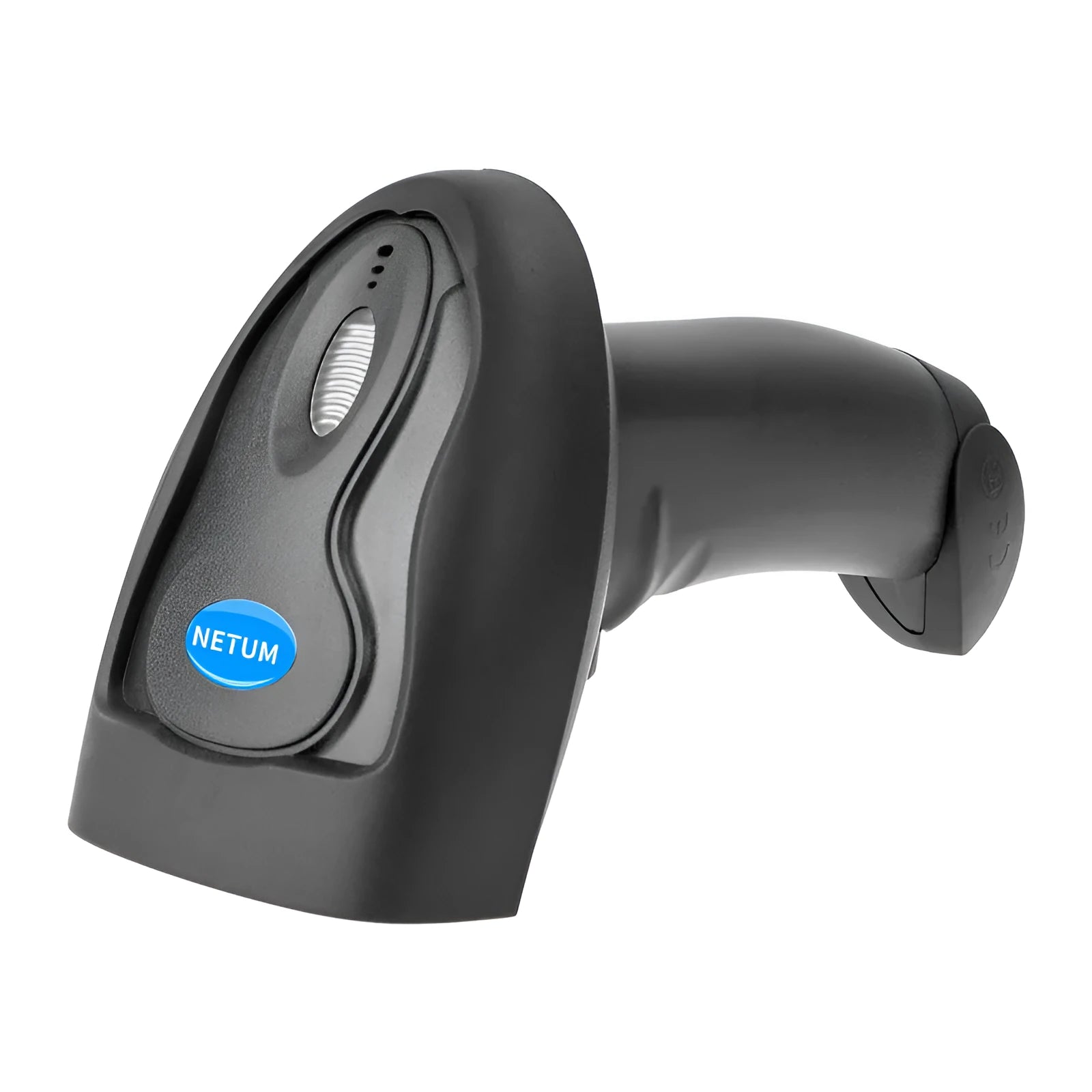 Black wireless handheld laser barcode scanner with USB interface for retail inventory use