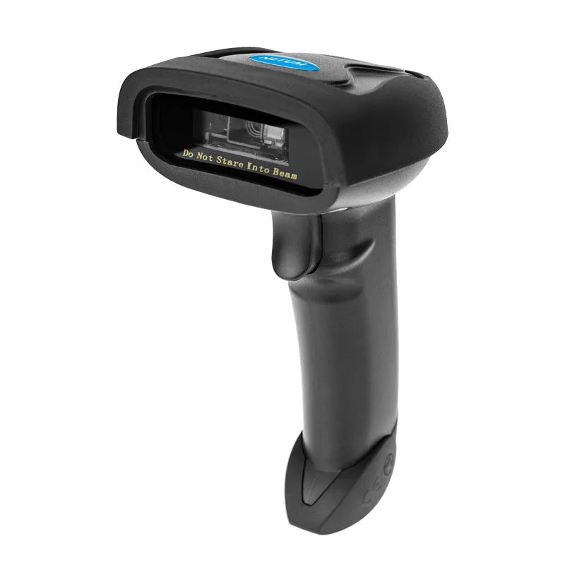 Black wireless handheld laser barcode scanner with USB interface for retail inventory use