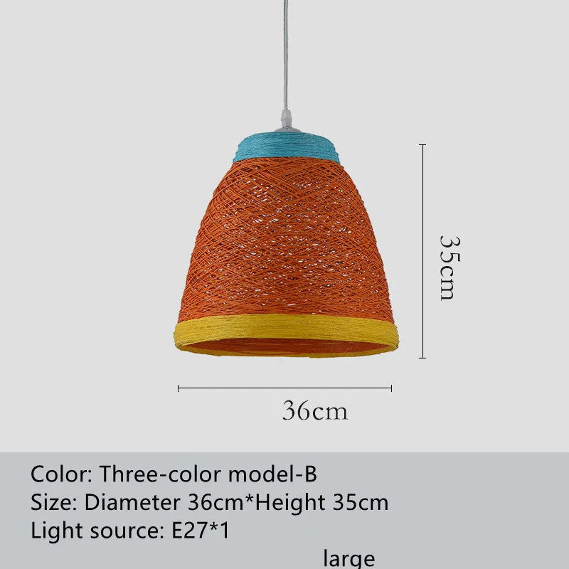 Rattan woven ball hanging lamp with adjustable chain in pastoral style for indoor lighting