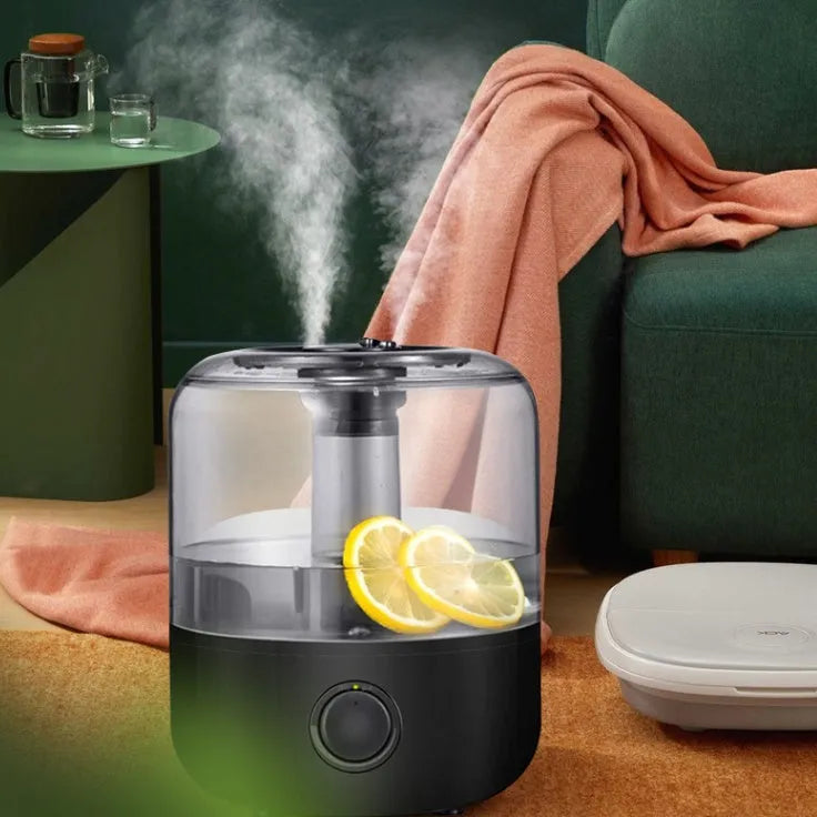 Black and white ultrasonic humidifier with 3 litre capacity and quiet bedroom operation