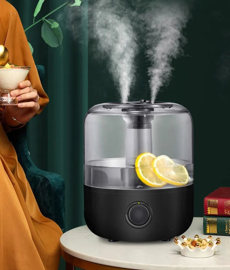 Black and white ultrasonic humidifier with 3 litre capacity and quiet bedroom operation