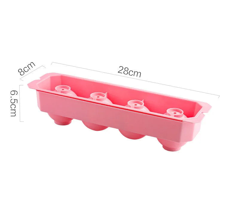 Silicone ice tray showing hockey puck moulds and spherical ice moulds in light blue colour