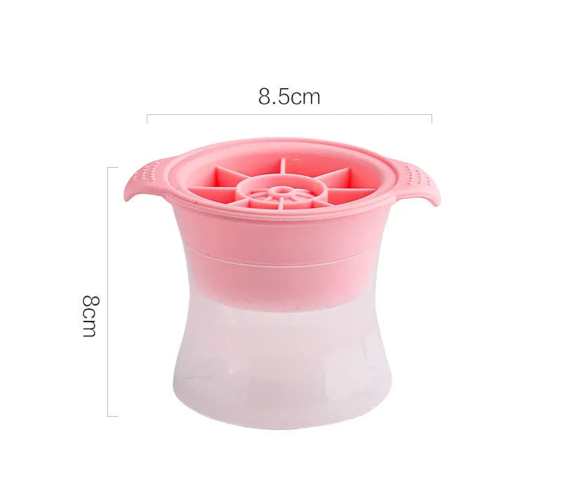 Silicone ice tray showing hockey puck moulds and spherical ice moulds in light blue colour
