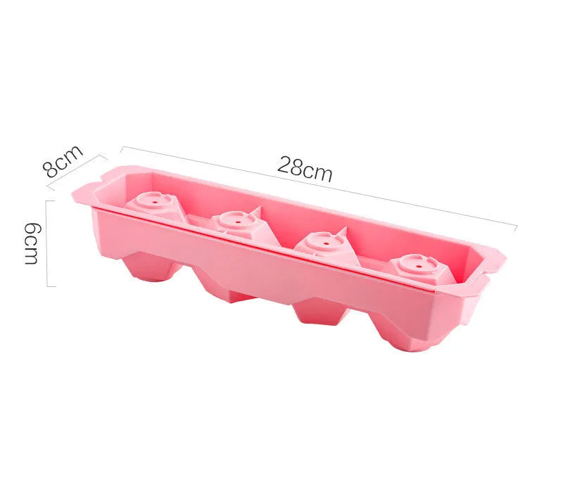 Silicone ice tray showing hockey puck moulds and spherical ice moulds in light blue colour
